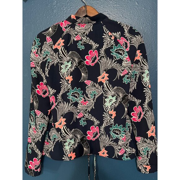 Banana Republic XS Floral Print Fully Lined Zip-Up Bomber Jacket Navy Floral - Picture 7 of 9